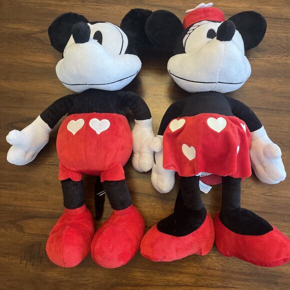 Disney Mickey Mouse And Minnie Mouse Pie Eyed Heart Detail 18” Plush Set Classic - Picture 1 of 10